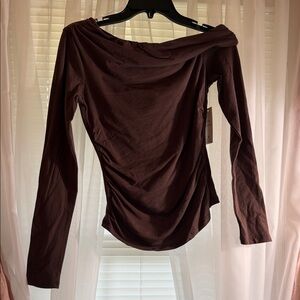 Pink Rose - Asymmetrical Brown Off-Shoulder Women's Top
